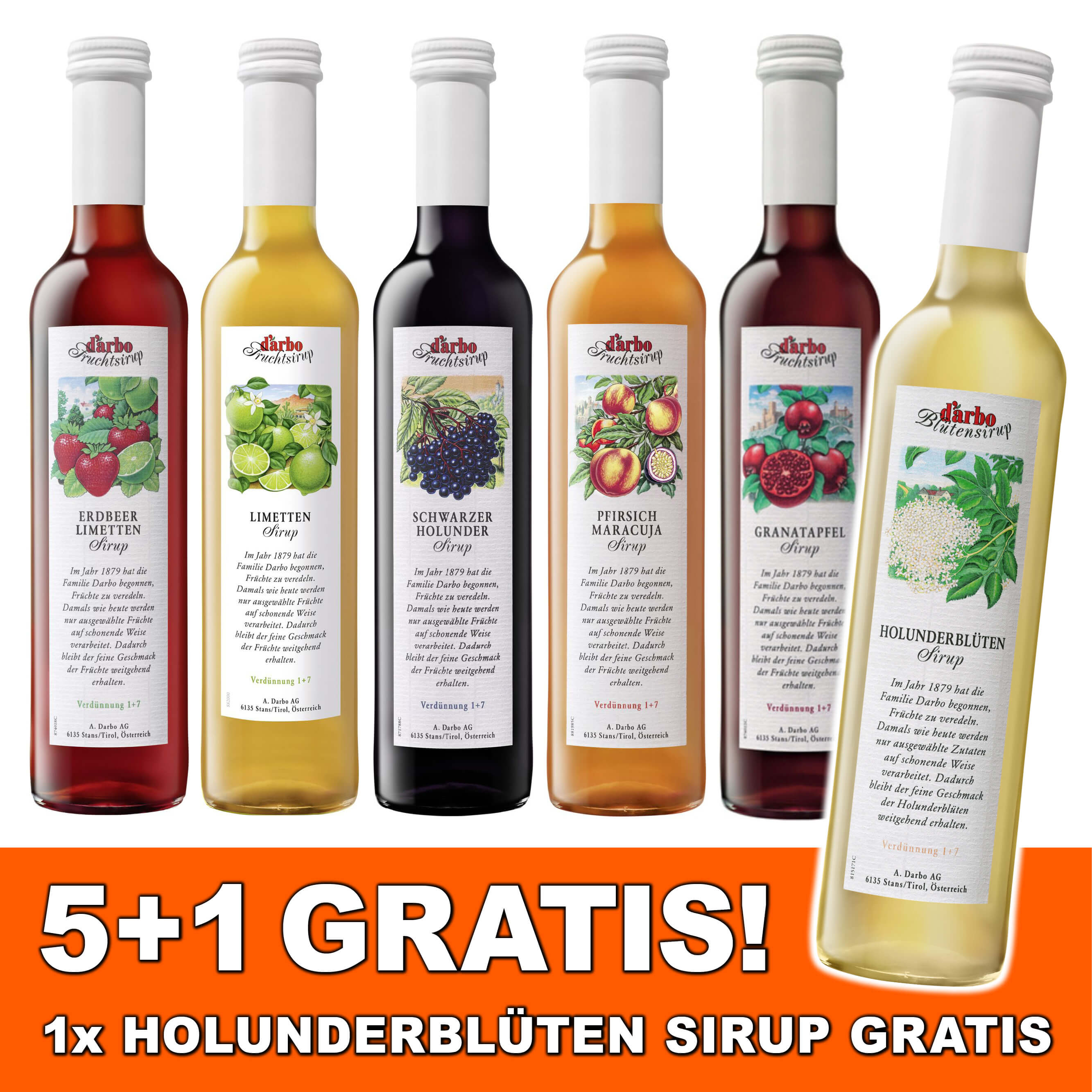 Darbo Sirup Set "Genuss-Mix" + GRATIS Holunderblütensirup 