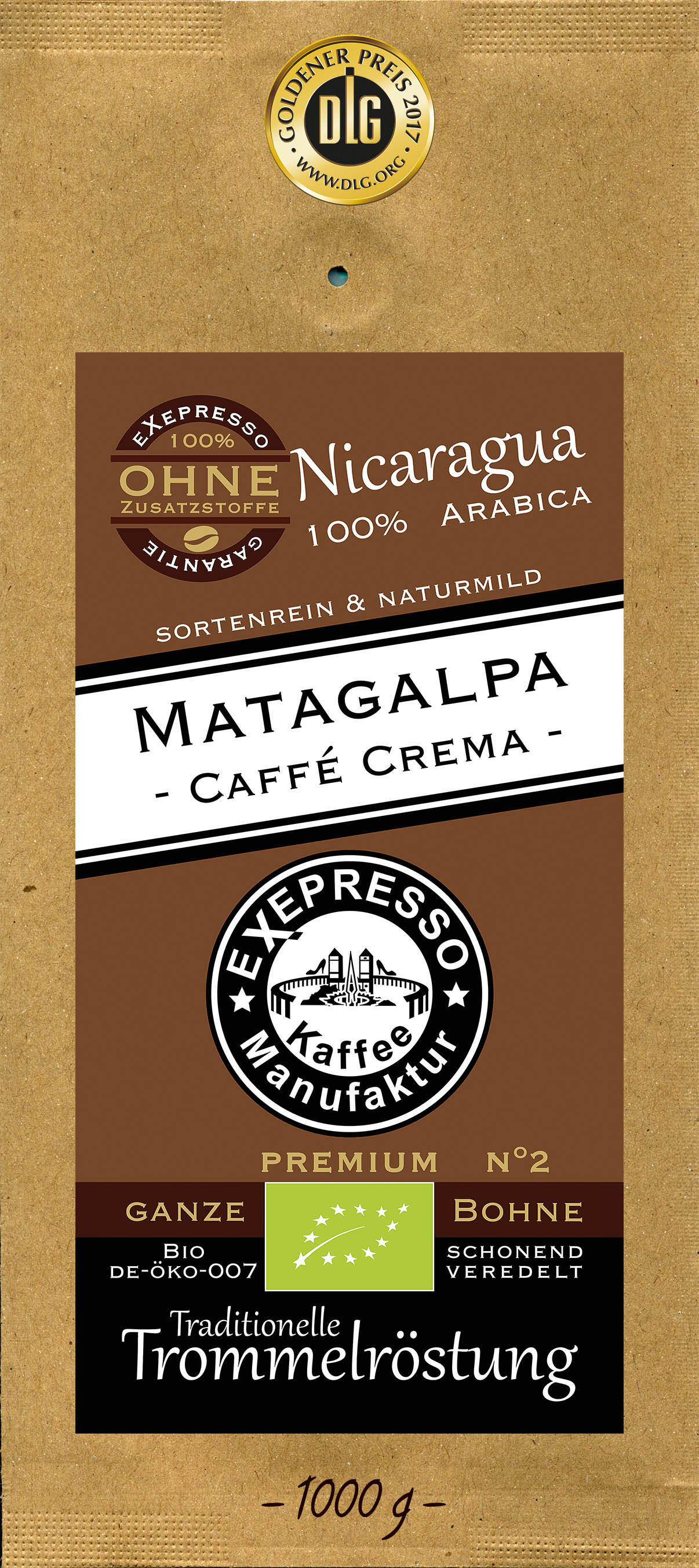 Westpfalz Rösterei BIO Matagalpa Caffe Crema ganze Bohnen 1kg