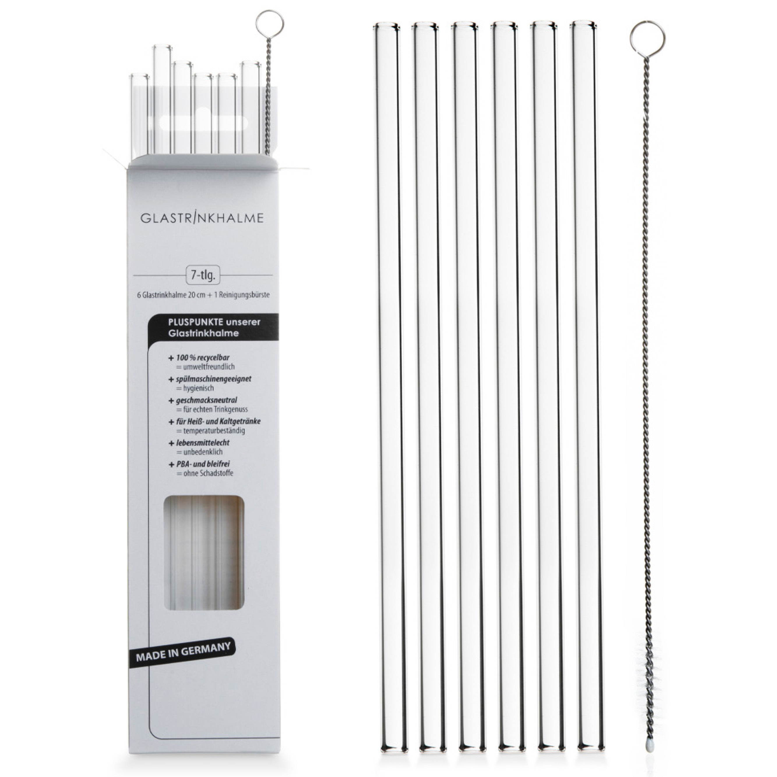 Böckling Glastrinkhalme 20cm 6er-Set inkl. Reinigungsbürste