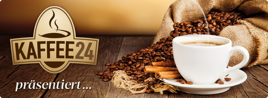 Der Bistrozucker Imagebanner mit Kaffeetasse und Kaffeebohnen auf einem Tisch