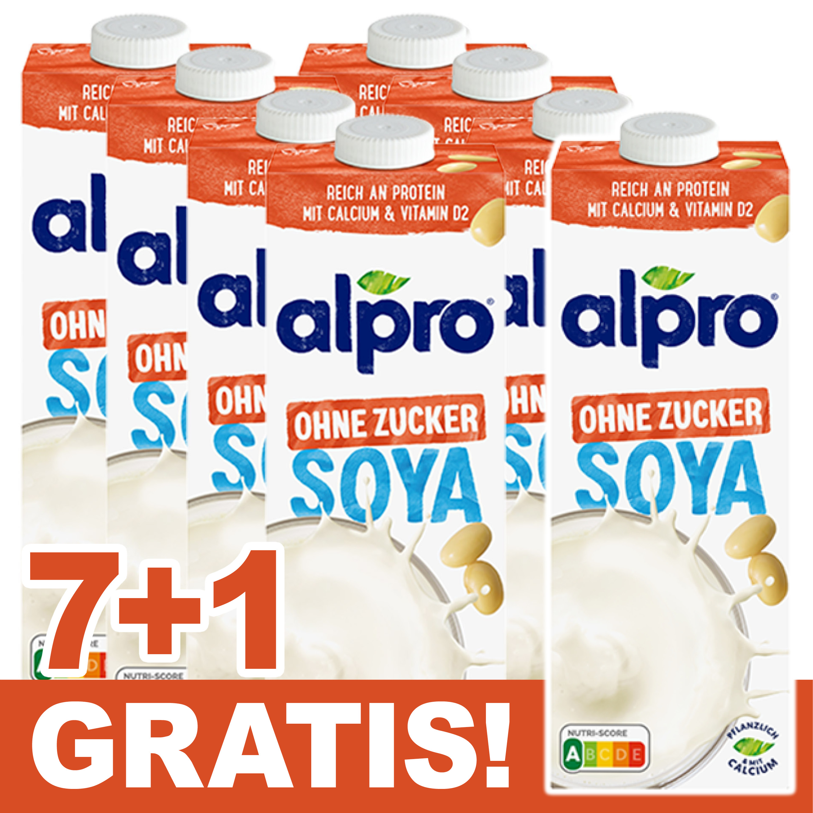 Alpro Soja Drink ohne Zucker 7 + 1 GRATIS (8er Pack)