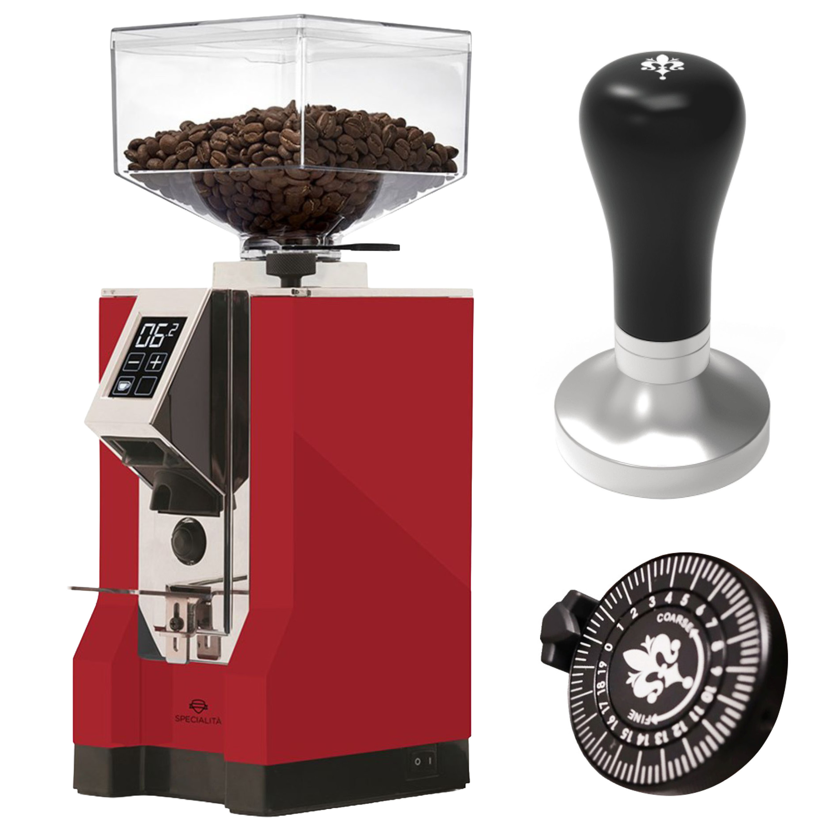 Eureka Kaffeemühle Specialita rot + GRATIS Grind Dial + GRATIS Tamper 