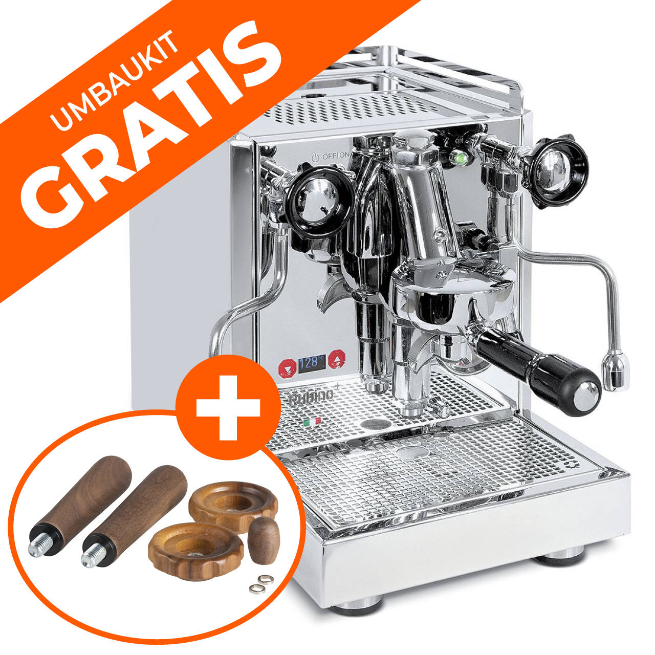 Quick Mill Espressomaschine Rubino Plus + GRATIS Umbaukit aus Holz für Rubino Plus