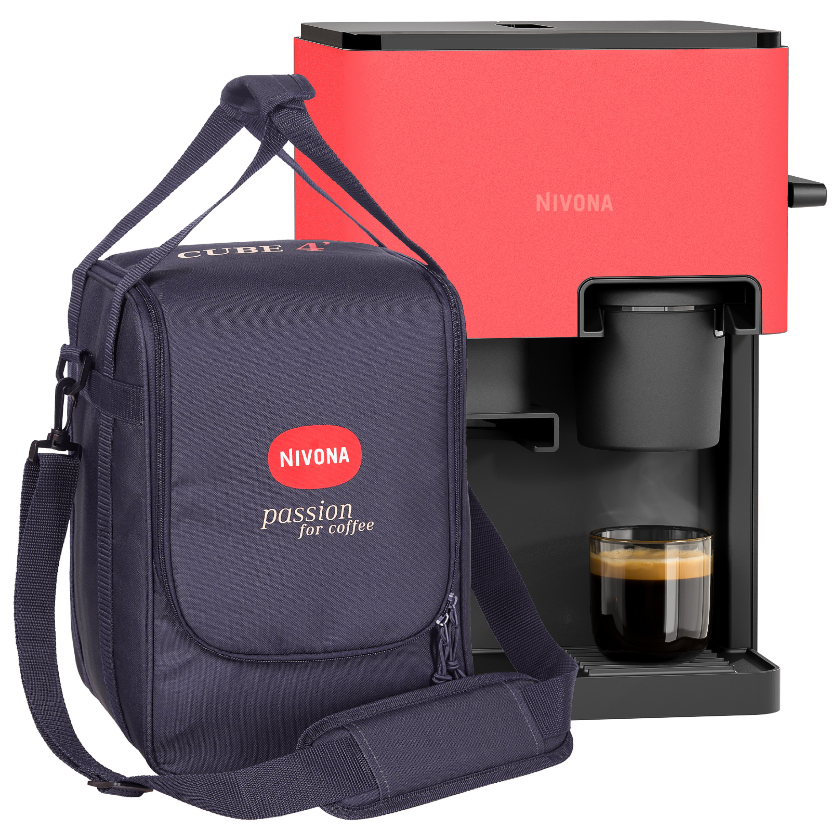 Nivona CUBE 4 Color-Edition Rot + Travel Bag im Spar-Set