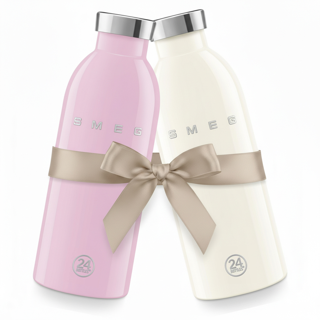 SMEG 24Bottles® Isolierte Edelstahlflasche 2er-Set creme/pink