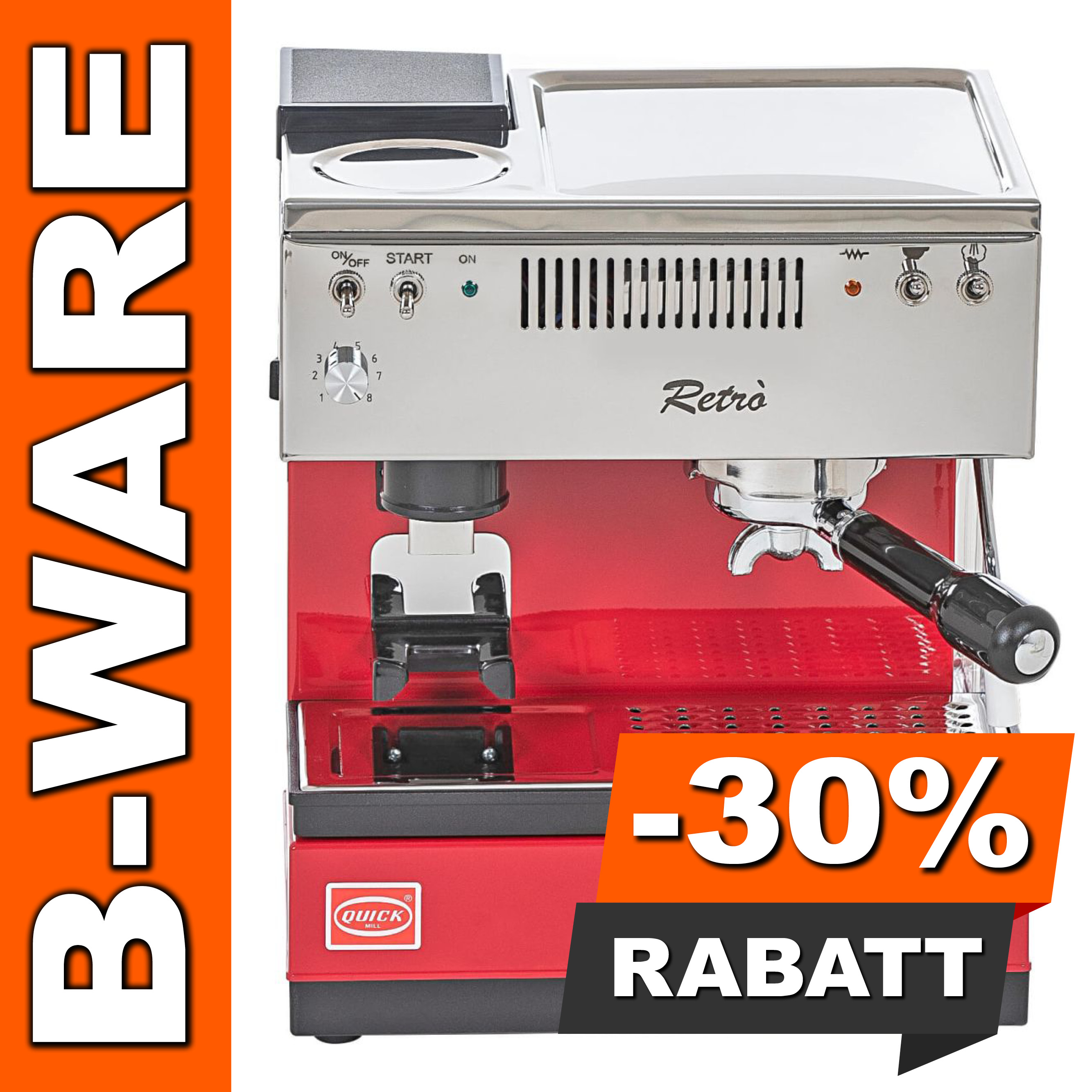 B-Ware #5423 - Quick Mill Retro 0835 Espressomaschine mit eingebauter Mühle, rot
