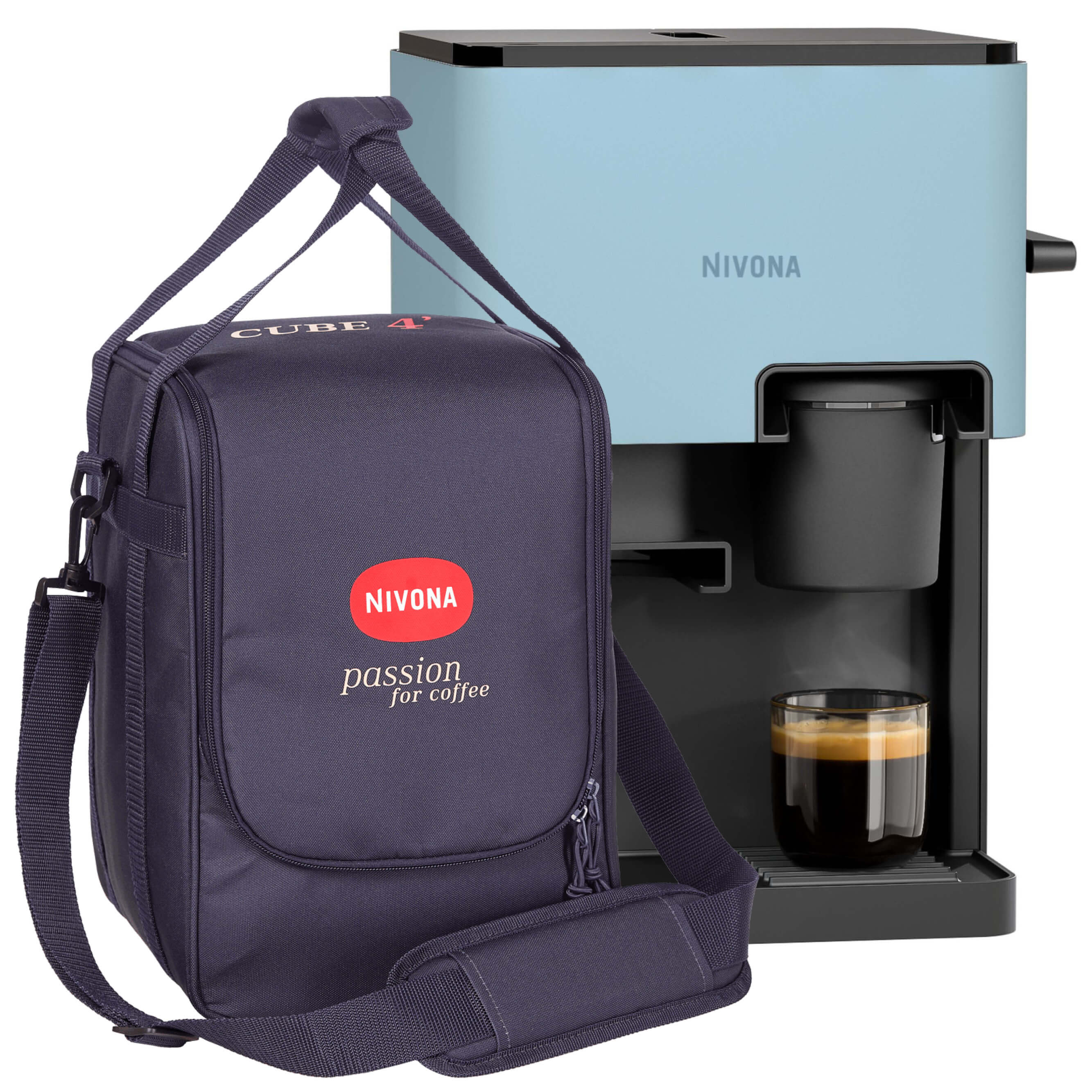 Nivona CUBE 4 Color-Edition Himmelblau + Travel Bag im Spar-Set