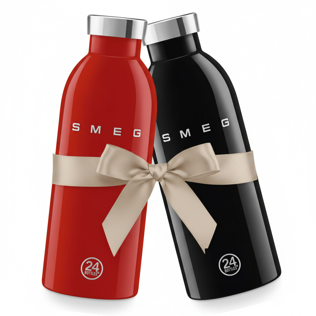 SMEG 24Bottles® Isolierte Edelstahlflasche 2er-Set schwarz/rot