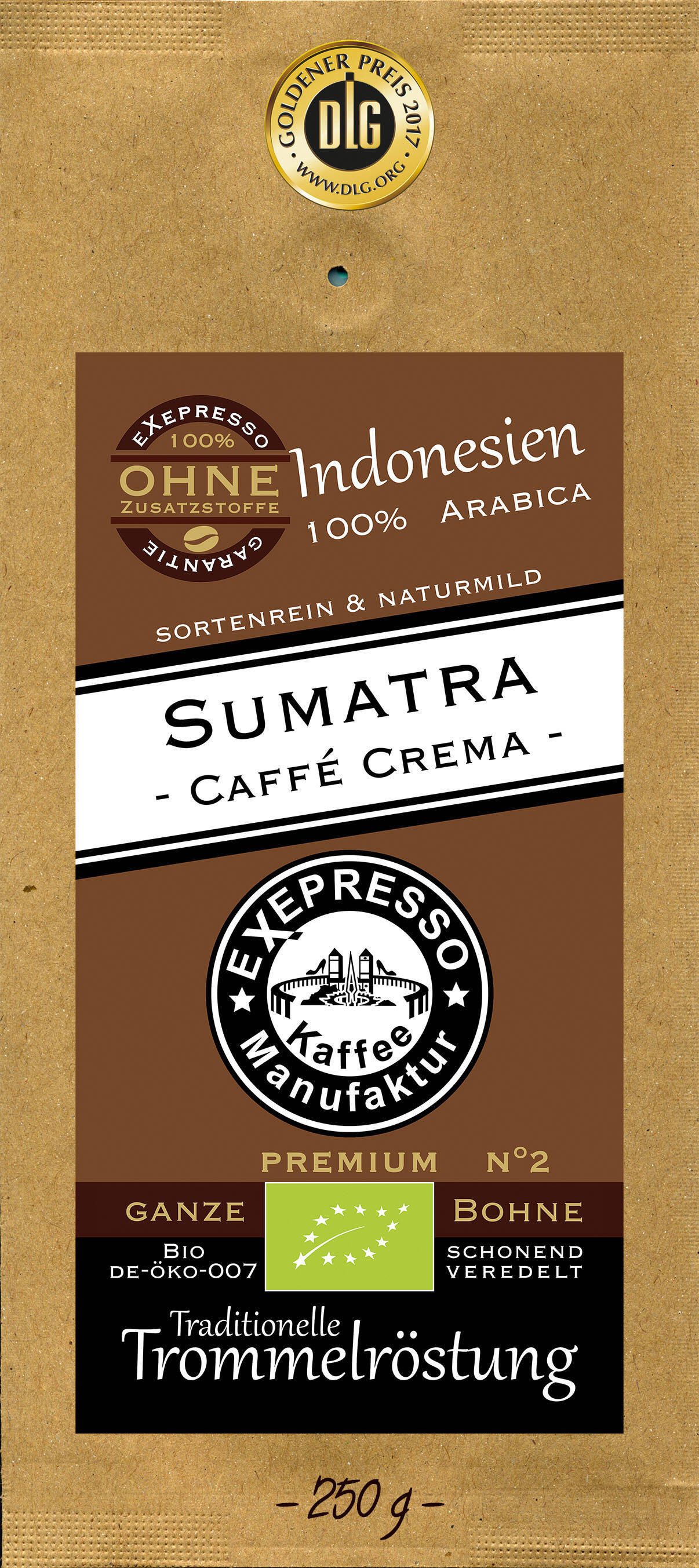 Westpfalz Rösterei BIO Sumatra Caffe rema ganze Bohnen 250g