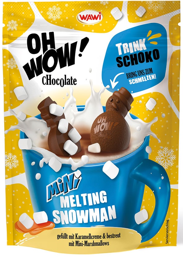 Wawi Mini Melting Snowman Vollmilchschokolade gefüllt mit Karamell-Marshmallows 120g