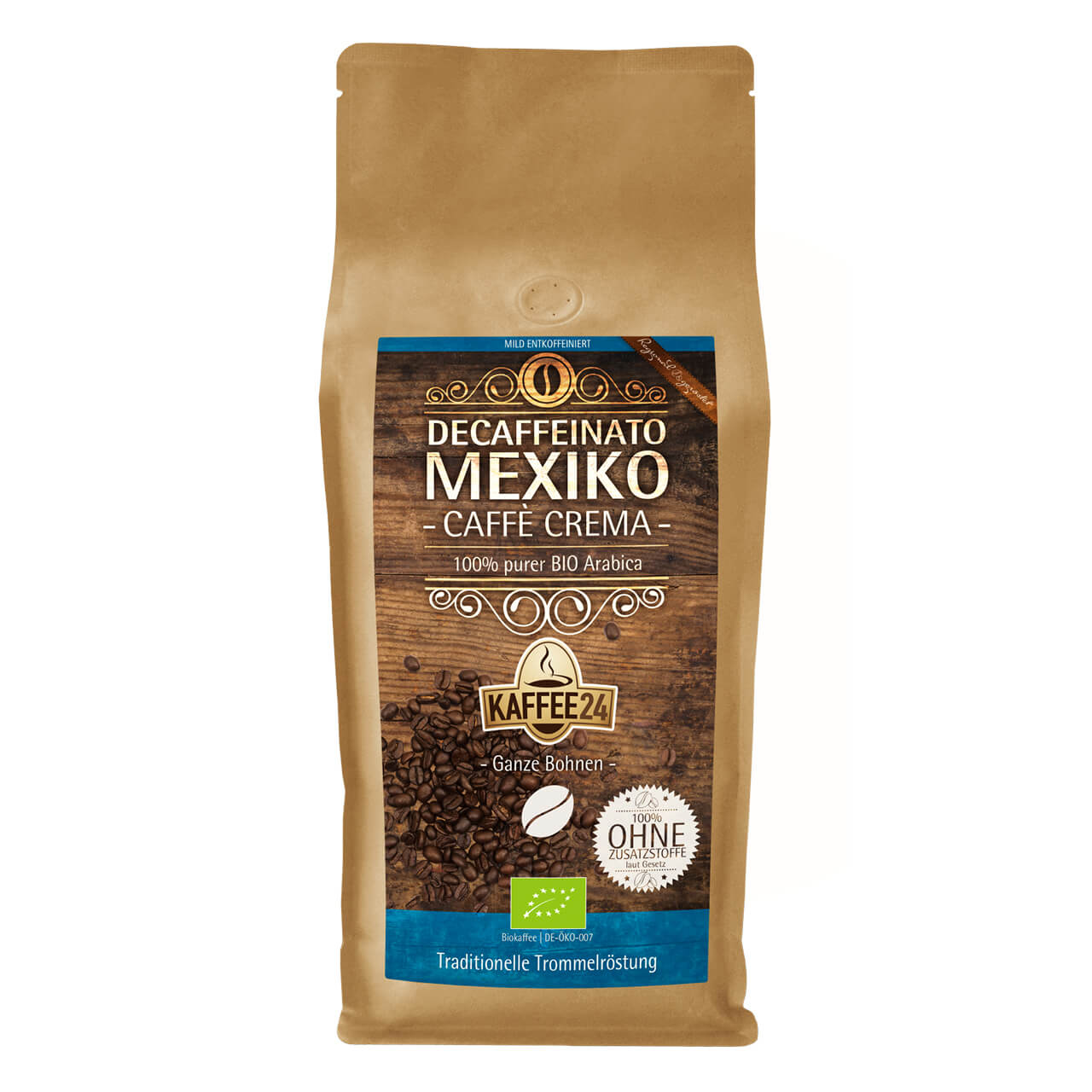 Kaffee24 BIO CAFFÈ CREMA Mexiko ganze Bohnen entkoffeiniert 1kg