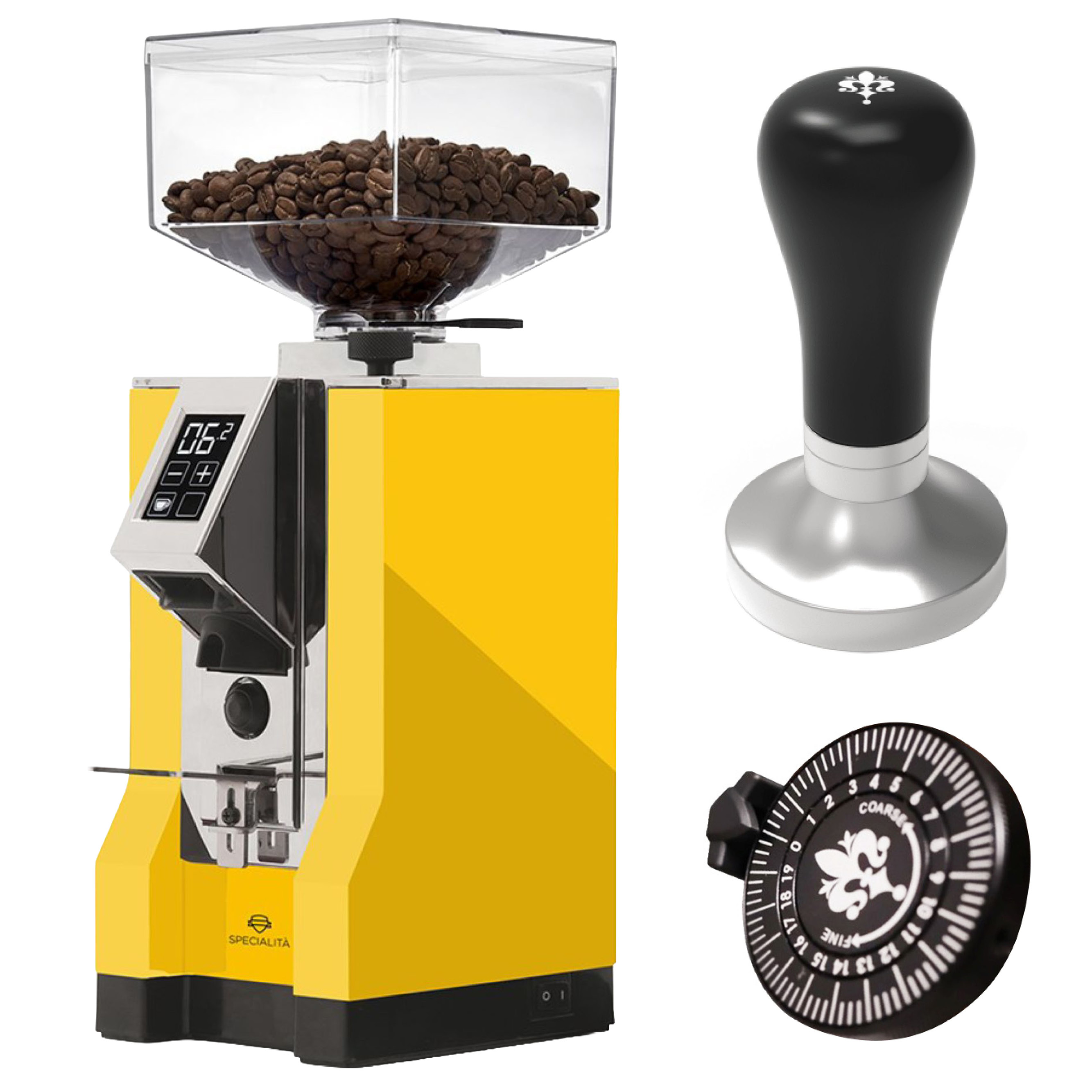 Eureka Kaffeemühle Specialita gelb + GRATIS Grind Dial + GRATIS Tamper 