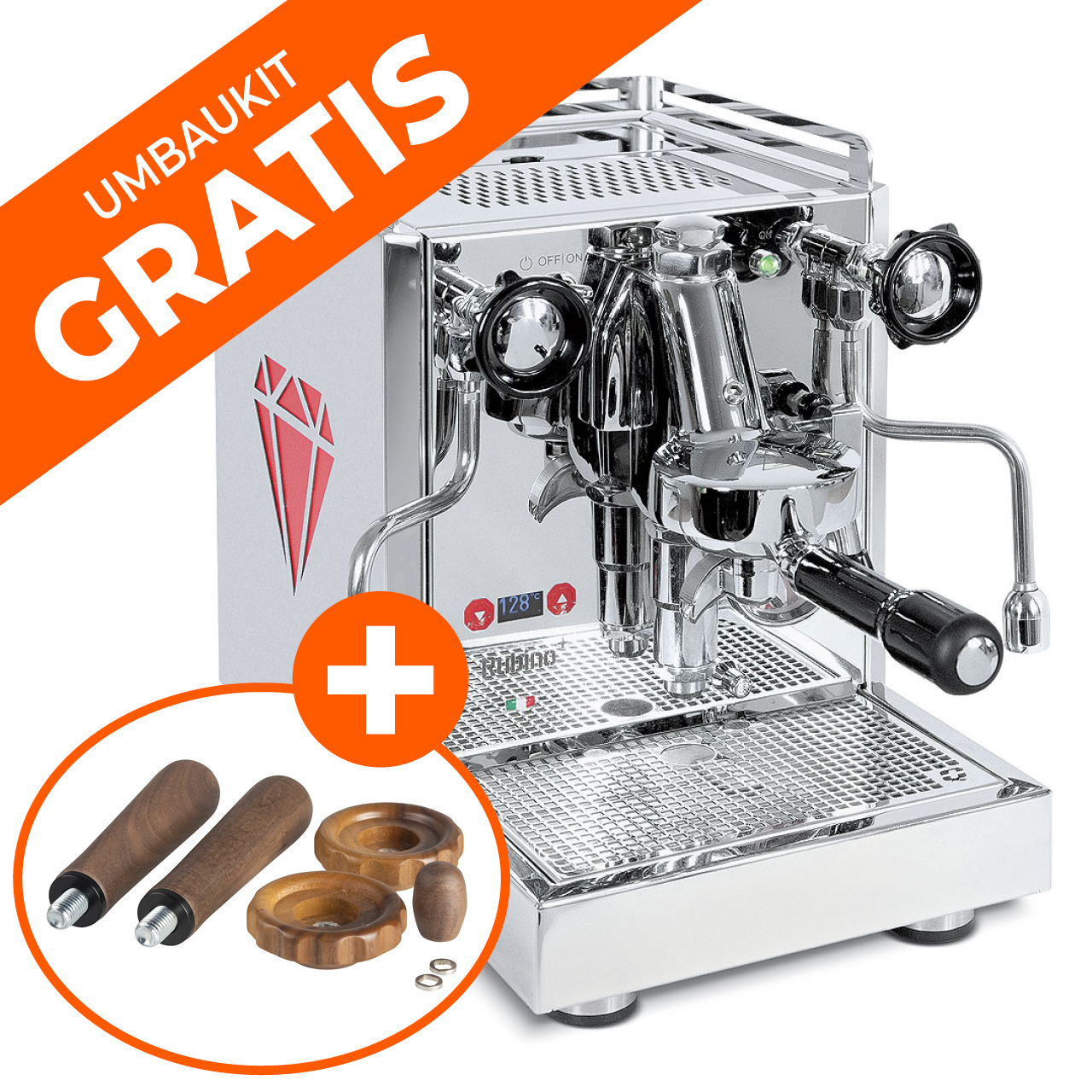 Quick Mill Espressomaschine Rubino Plus mit seitlichem Logo + GRATIS Umbaukit aus Holz für Rubino Plus