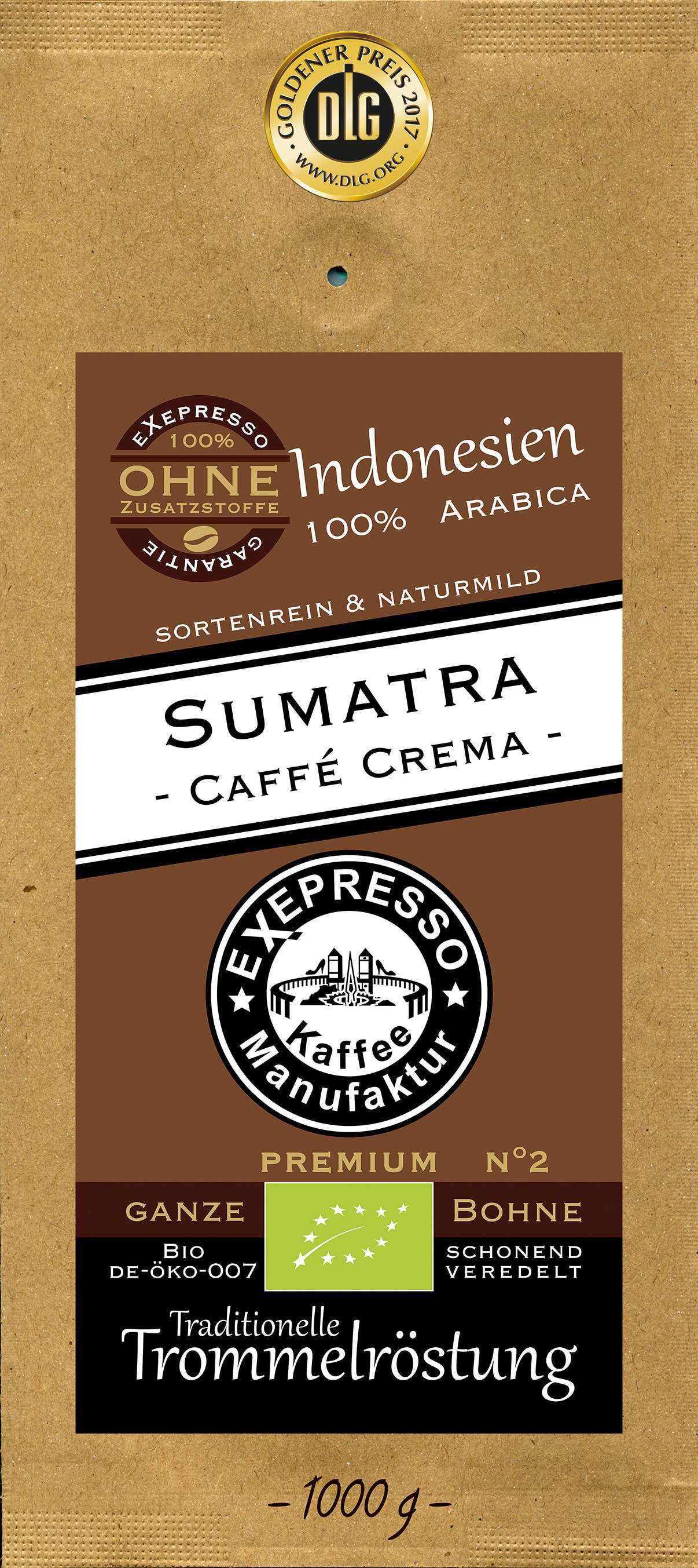 Westpfalz Rösterei BIO Sumatra Caffe Crema ganze Bohnen 1kg