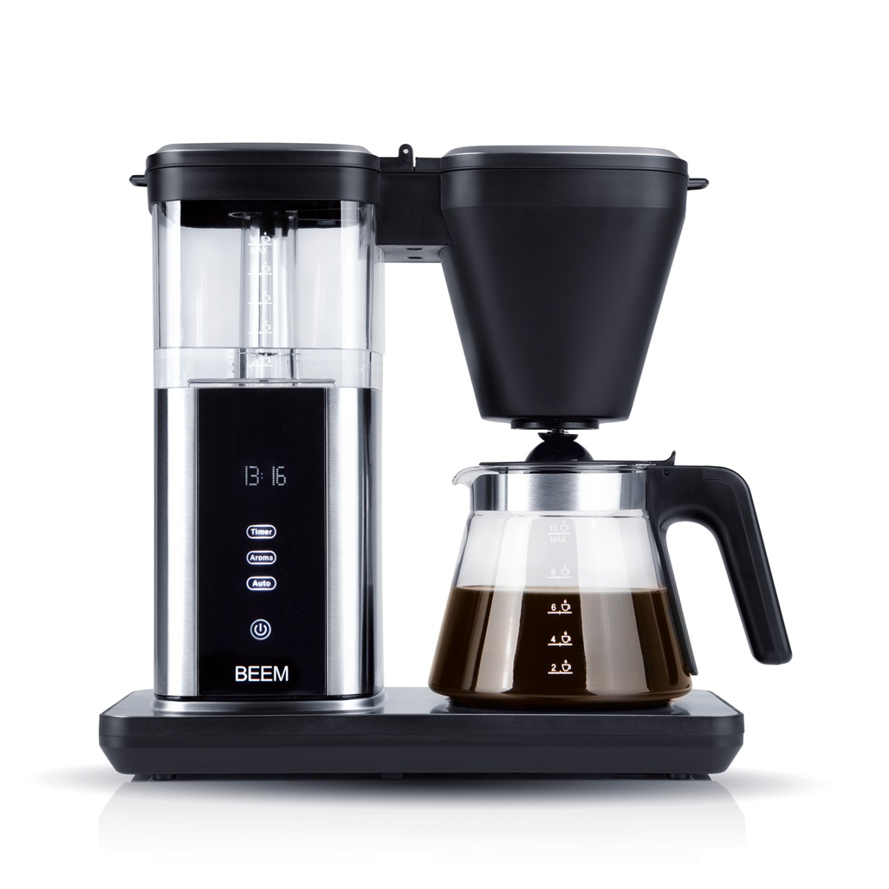 BEEM Filterkaffeemaschine FRESH-AROMA-PURE aus Glas und Edelstahl mit Permanent-Filter, Warmhaltefunktion, 900 W, Für bis zu 10 Tassen, 1,25 L, 05940